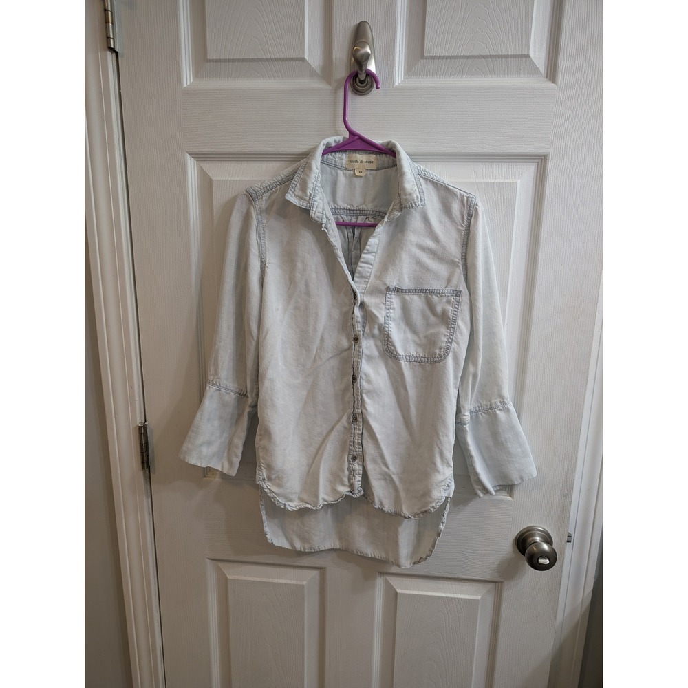 Anthropologie Cloth & Stone Denim Tencel Bell Sleeve‎ Shirt Women's - Size XS